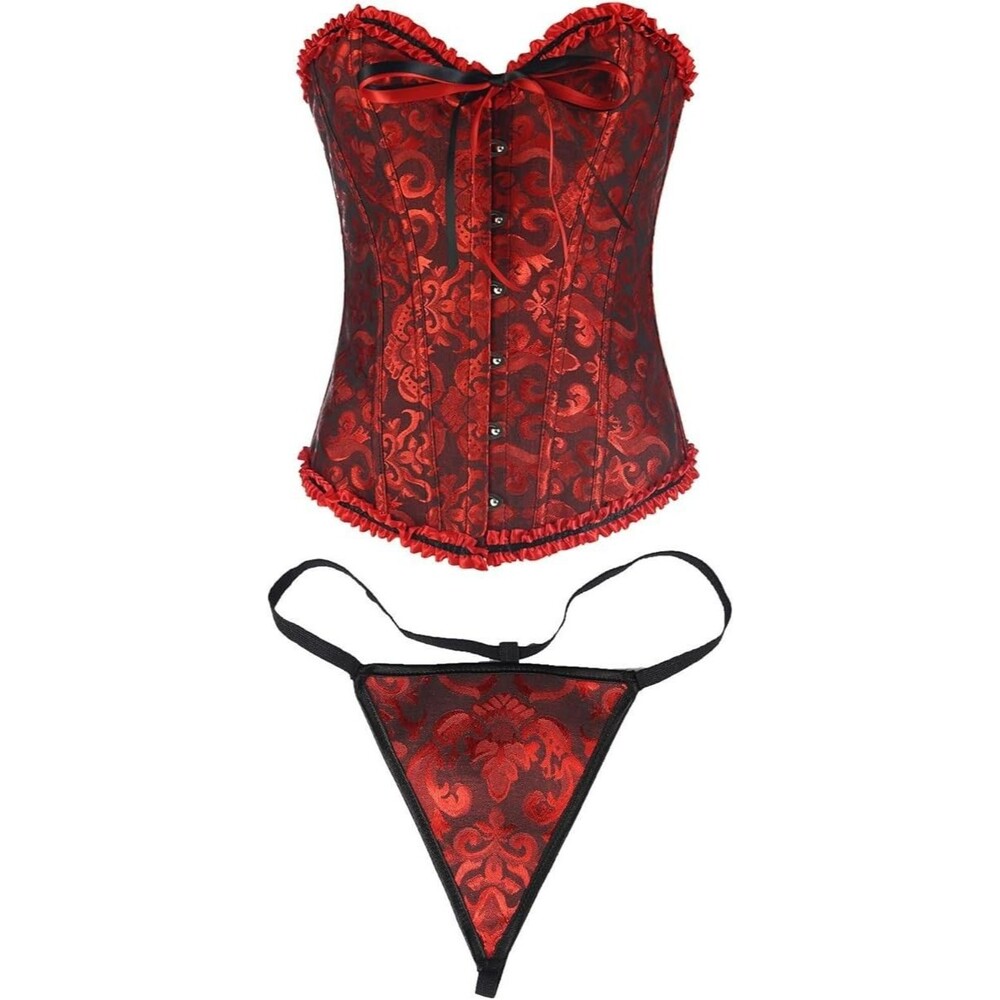 Women’s Gothic Corset Tops MEDIUM Wine Lace Up Overbust Body Shaper Steampunk